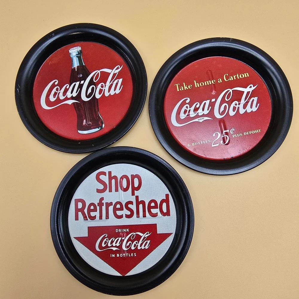 Vintage‎ 1994 Coca-Cola Mini Metal Trays Coasters Set of 3 Coke Advertising Art